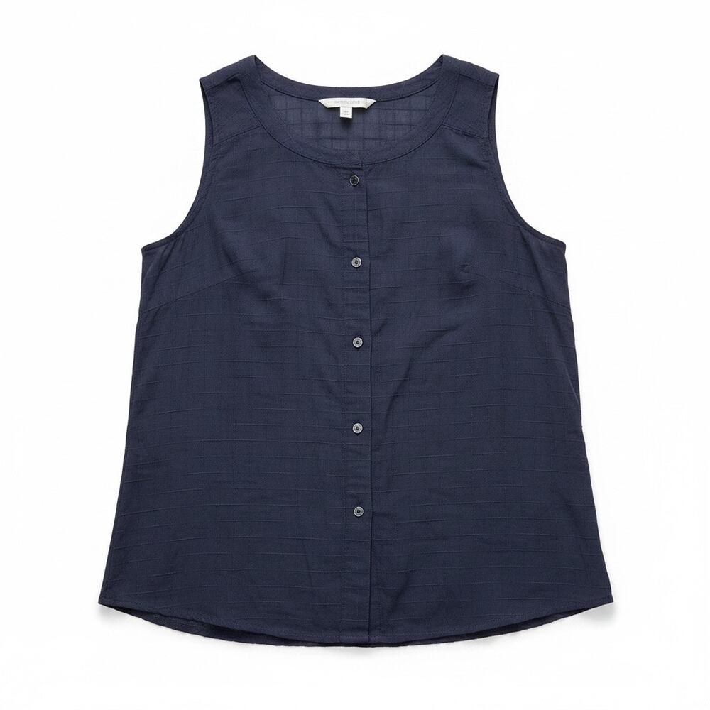 Columbia Sleeveless Button Textured Top XL Navy Lightweight Cotton NWT Outdoors